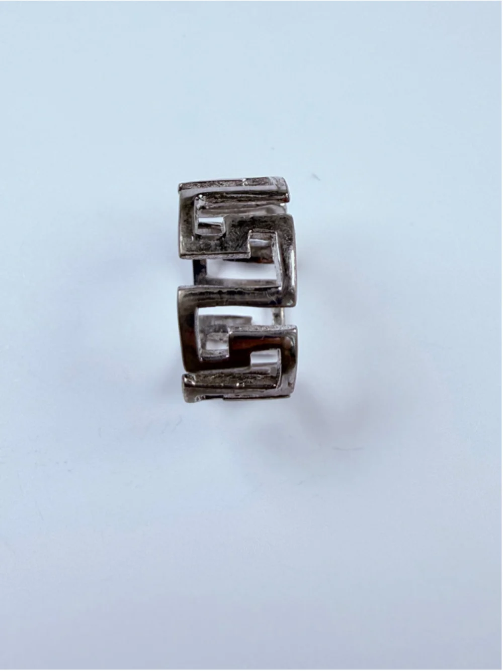 Classic Greek Key Versace Style 9.5MM Sterling Silver 925 Band Ring Italy